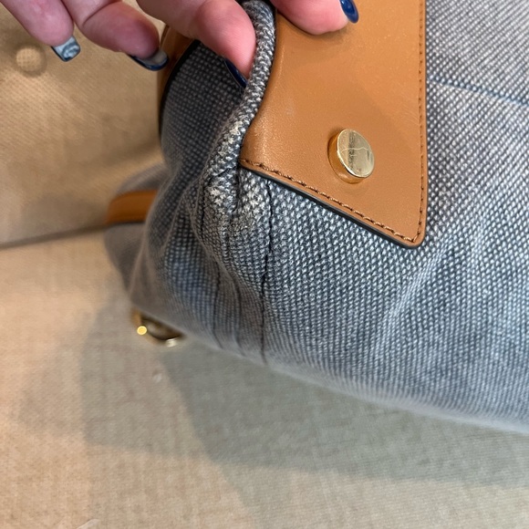 Michael Kors Blue Canvas Woven Ring Handle Isla Tote EUC - Picture 3 of 12